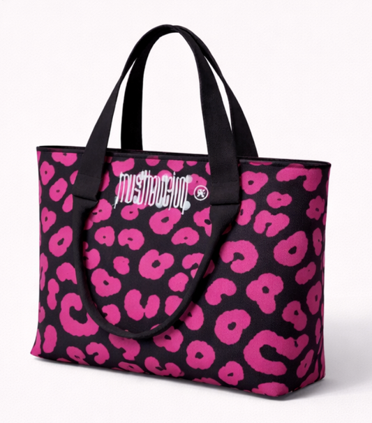 LARGE MHJ Untamed Joy Black Base Leopard- Knit Tote