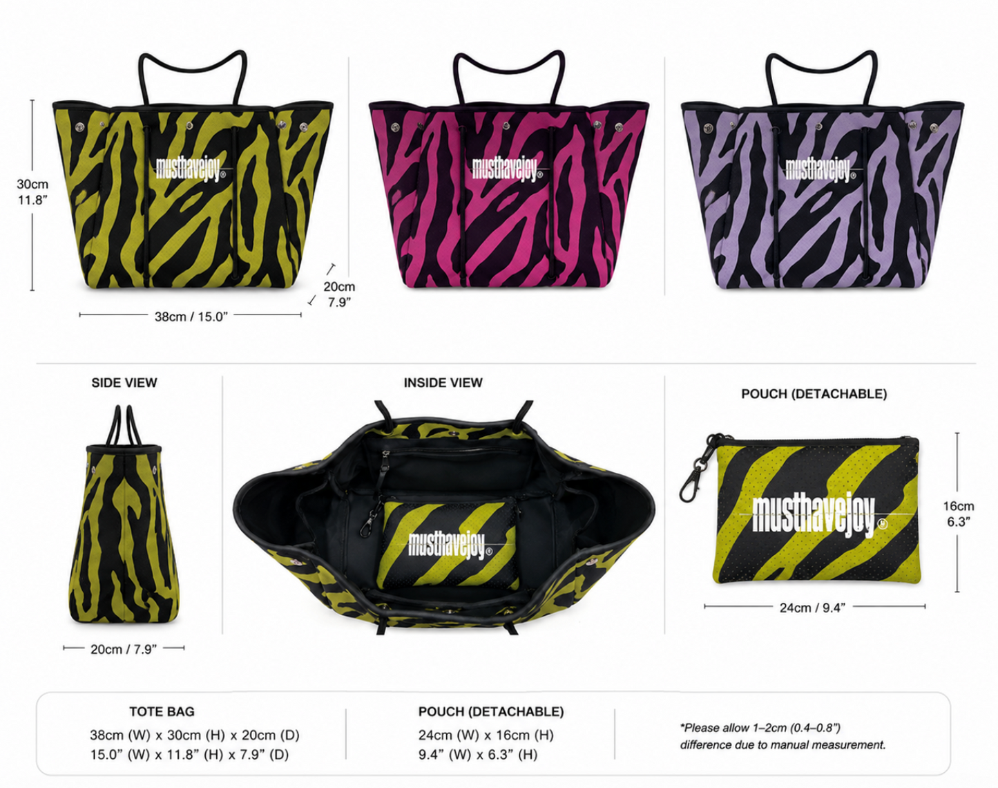 MHJ Untamed Joy Zebra Everyday Neoprene Bag