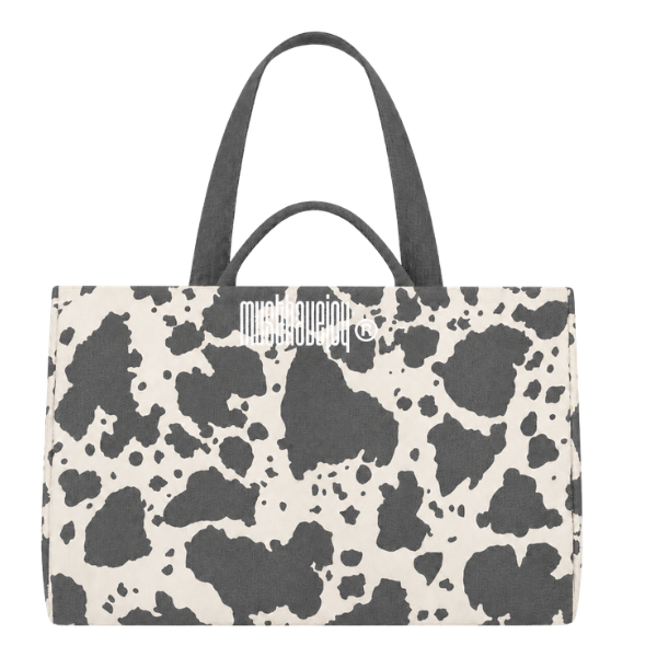 LARGE MHJ Untamed Joy Cow Print - Knit Tote