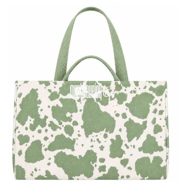 LARGE MHJ Untamed Joy Cow Print - Knit Tote
